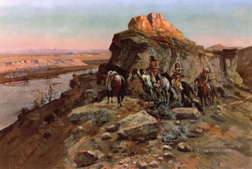  western Oil Painting - Planning the Attack Indians western American Charles Marion Russell